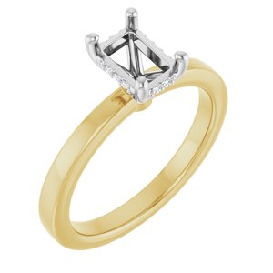 14K Yellow/White Gold 6.5x4.5 mm Emerald .04 CTW Natural Diamond Semi-Set Engagement Ring