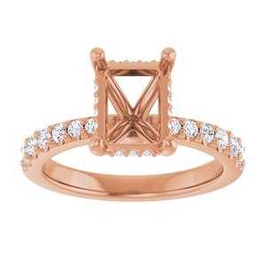 14K Rose Gold 8.5x6.5 mm Emerald 1/3 CTW Natural Diamond Semi-Set Engagement Ring