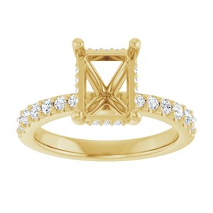 14K Yellow Gold 8.5x6.5 mm Emerald 3/8 CTW Lab-Grown Semi-Set Daimond Engagement Ring