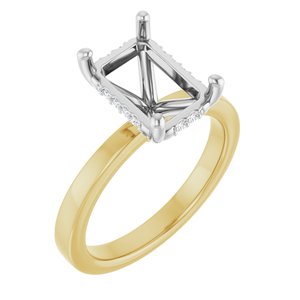 14K Yellow/White Gold 10x7 mm Emerald 1/10 CTW Lab-Grown Semi-Set Daimond Engagement Ring