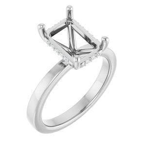14K White Gold 10x7 mm Emerald .05 CTW Natural Diamond Semi-Set Engagement Ring