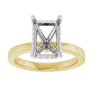 14K Yellow/White Gold 10x7 mm Emerald 1/10 CTW Lab-Grown Semi-Set Daimond Engagement Ring