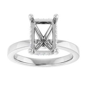 14K White Gold 10x7 mm Emerald 1/10 CTW Lab-Grown Semi-Set Daimond Engagement Ring