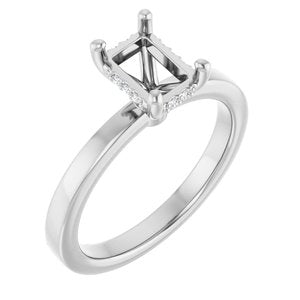 14K White Gold 7x5 mm Emerald .04 CTW Lab-Grown Semi-Set Daimond Engagement Ring