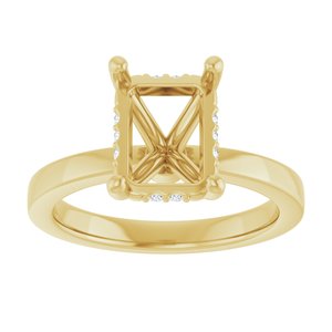 14K Yellow Gold 9x7 mm Emerald .04 CTW Natural Diamond Semi-Set Engagement Ring
