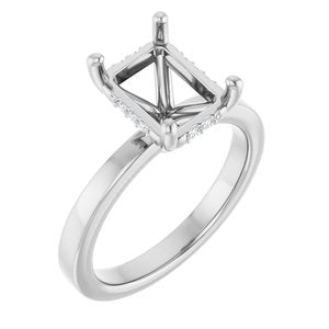 Platinum 9x7 mm Emerald .08 CTW Lab-Grown Semi-Set Daimond Engagement Ring