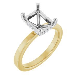 14K Yellow/White Gold 9x7 mm Emerald .04 CTW Natural Diamond Semi-Set Engagement Ring