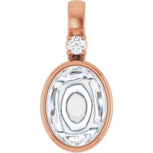 14K Rose Gold 8x6 mm Oval .03 CT Natural Diamond Semi-Set Pendant