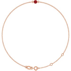 14K Rose Gold Lab-Grown Ruby Bezel-Set Solitaire 6 1/2-7 1/2" Bracelet