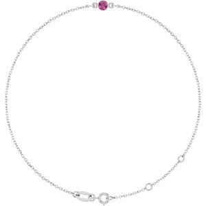 Sterling Silver Natural Pink Tourmaline Bezel-Set Solitaire 6 1/2-7 1/2" Bracelet