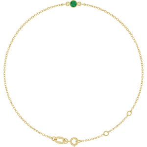 14K Yellow Gold Natural Emerald Bezel-Set Solitaire 6 1/2-7 1/2" Bracelet