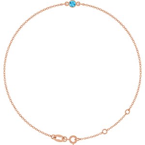 14K Rose Gold Natural Aquamarine Bezel-Set Solitaire 6 1/2-7 1/2" Bracelet