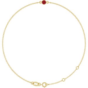 14K Yellow Gold Lab-Grown Ruby Bezel-Set Solitaire 6 1/2-7 1/2" Bracelet