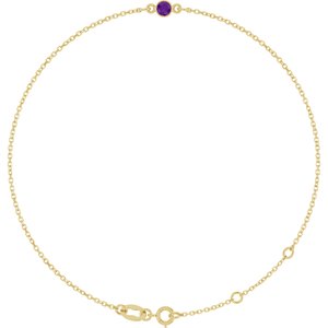 14K Yellow Gold Natural Amethyst Bezel-Set Solitaire 6 1/2-7 1/2" Bracelet