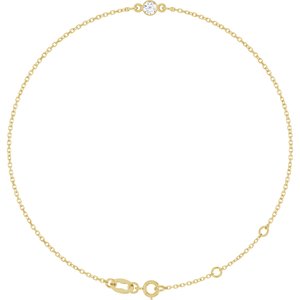 14K Yellow Gold Natural White Sapphire Bezel-Set Solitaire 6 1/2-7 1/2" Bracelet