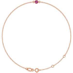 14K Rose Gold Natural Pink Tourmaline Bezel-Set Solitaire 6 1/2-7 1/2" Bracelet