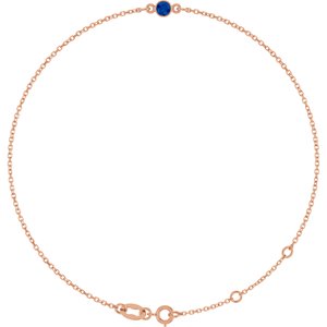 14K Rose Gold Lab-Grown Blue Sapphire Bezel-Set Solitaire 6 1/2-7 1/2" Bracelet