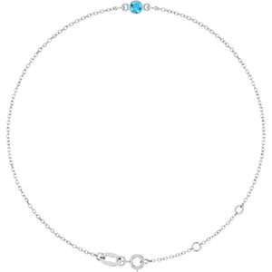 14K White Gold Natural Aquamarine Bezel-Set Solitaire 6 1/2-7 1/2" Bracelet