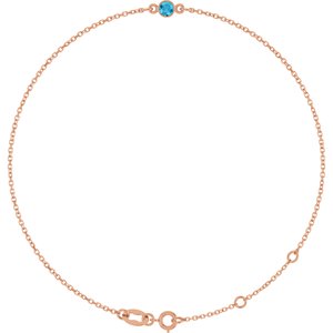 14K Rose Gold Natural Blue Zircon Bezel-Set Solitaire 6 1/2-7 1/2" Bracelet
