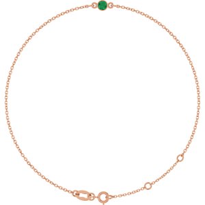 14K Rose Gold Lab-Grown Emerald Bezel-Set Solitaire 6 1/2-7 1/2" Bracelet