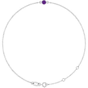14K White Gold Natural Amethyst Bezel-Set Solitaire 6 1/2-7 1/2" Bracelet