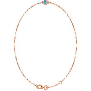 14K Rose Gold Natural Blue Zircon Bezel-Set Solitaire 6 1/2-7 1/2" Bracelet – image 2