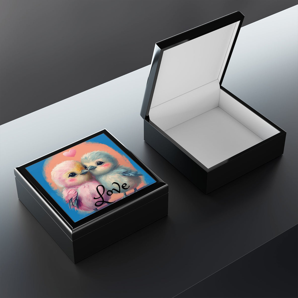 Pink and Blue Love Birds Jewelry Box