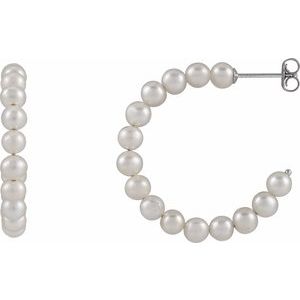 Sterling Silver Cultured White Freshwater Pearl Hoop Earrings