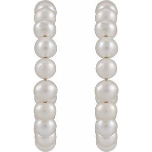 Sterling Silver Cultured White Freshwater Pearl Hoop Earrings – image 2