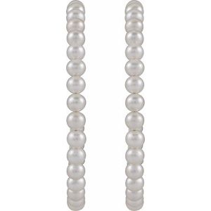 Sterling Silver Cultured White Freshwater Pearl Hoop Earrings – image 2