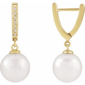 14K White Gold Cultured South Sea Pearl & 1/10 CTW Natural Diamond Earrings