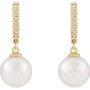 14K White Gold Cultured South Sea Pearl & 1/10 CTW Natural Diamond Earrings