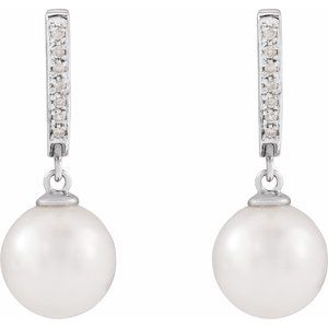 14K White Gold Cultured South Sea Pearl & 1/10 CTW Natural Diamond Earrings – image 2