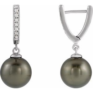 14K White Gold Cultured Gray Tahitian Pearl & 1/10 CTW Natural Diamond Earrings