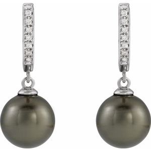 14K White Gold Cultured Gray Tahitian Pearl & 1/10 CTW Natural Diamond Earrings