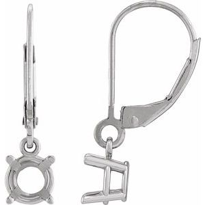 14K White Gold 6.5 mm Round 4-Prong Dangle Earring Mounting