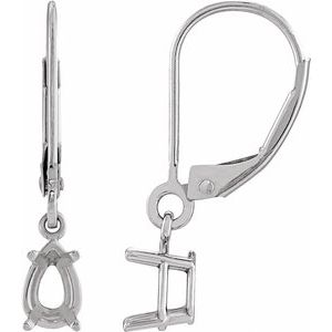 14K White Gold 6x4 mm Pear 4-Prong Dangle Earring Mounting