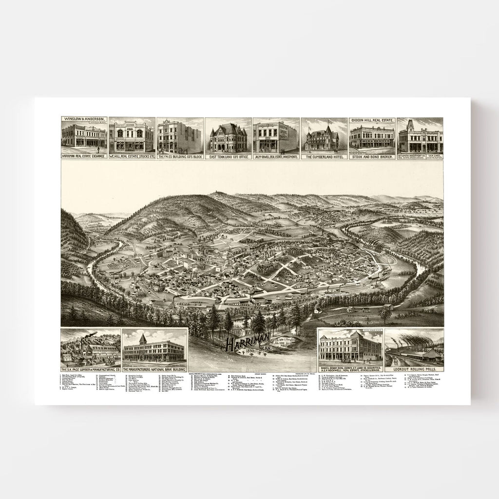 Vintage Map of Harriman, Tennessee 1892