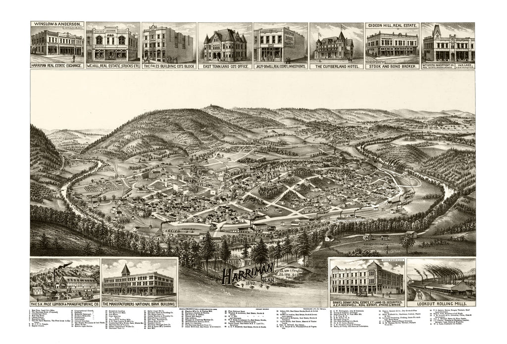Vintage Map of Harriman, Tennessee 1892