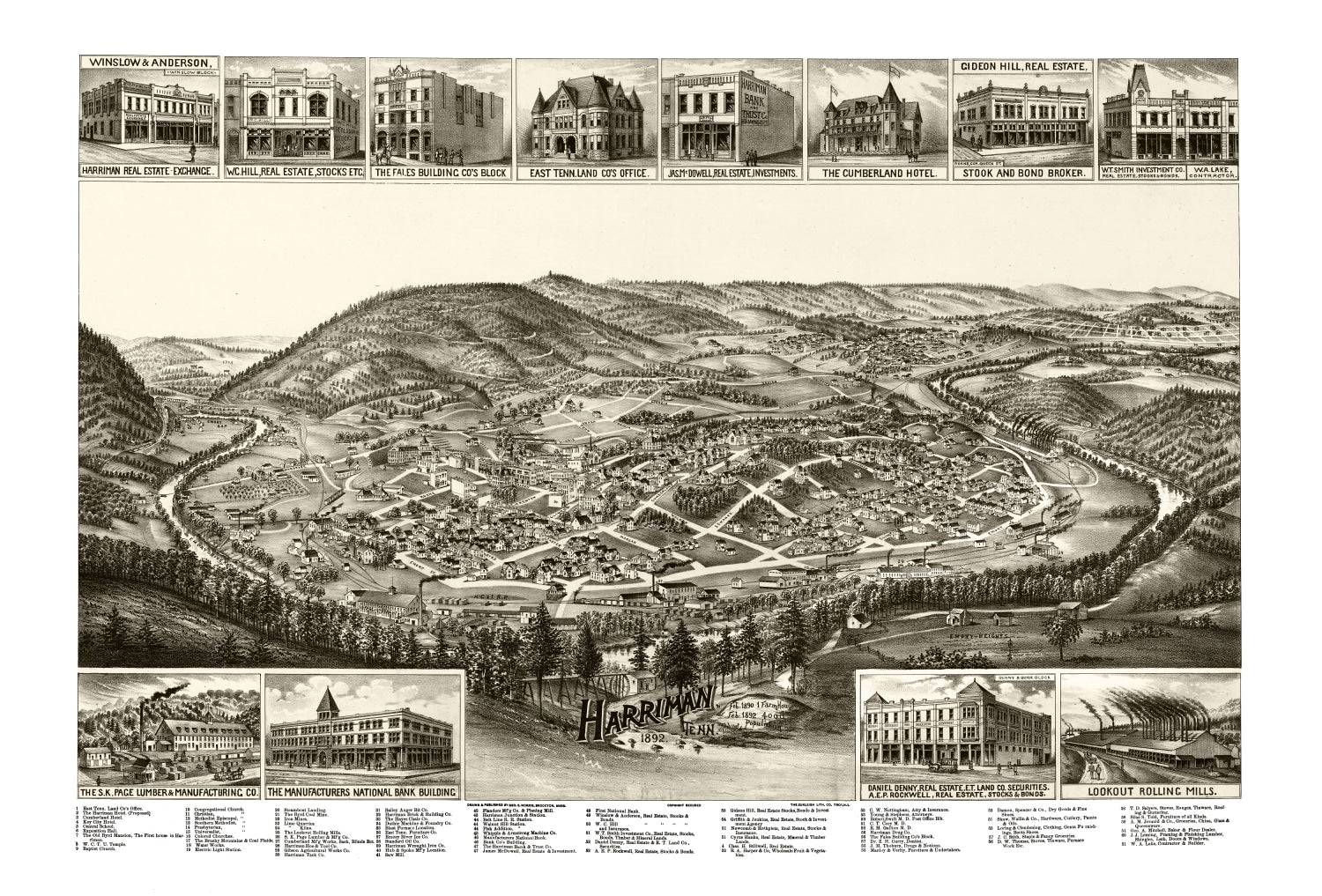 Vintage Map of Harriman, Tennessee 1892