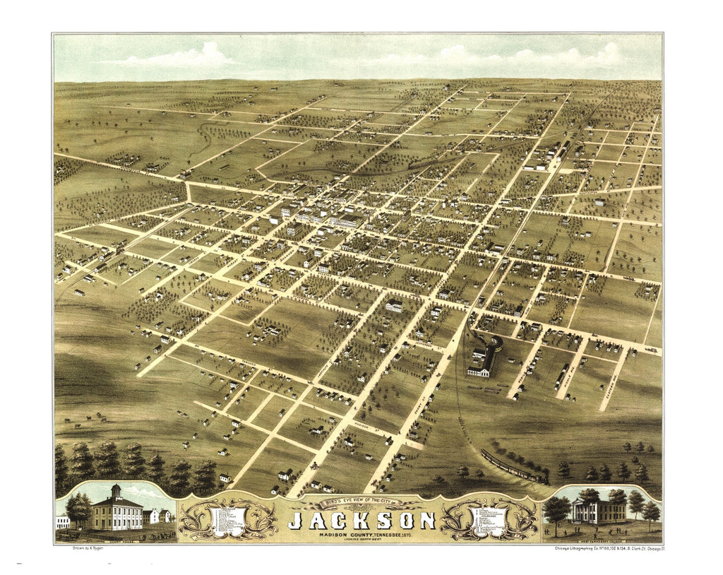 Vintage Map of Jackson, Tennessee 1870