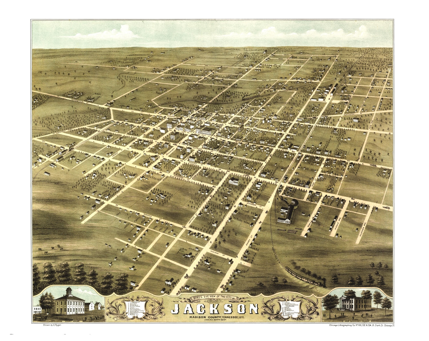 Vintage Map of Jackson, Tennessee 1870