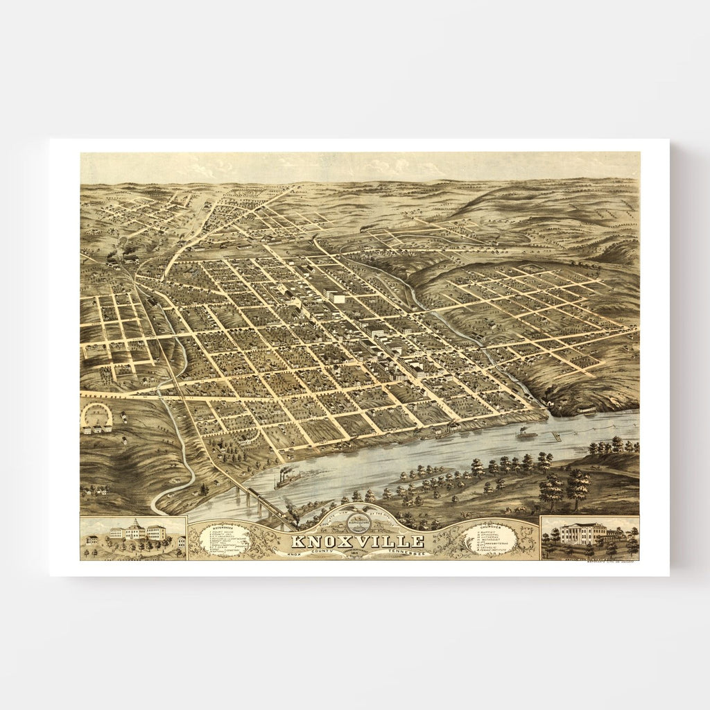 Vintage Map of Knoxville, Tennessee 1871
