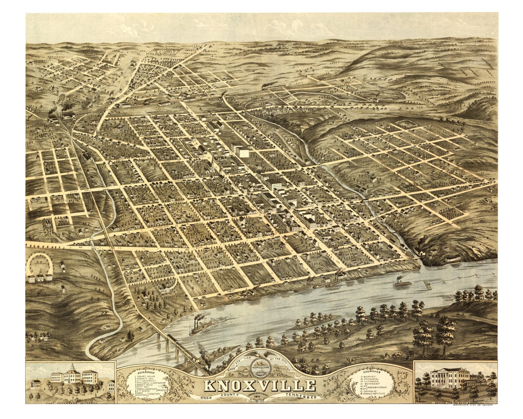 Vintage Map of Knoxville, Tennessee 1871