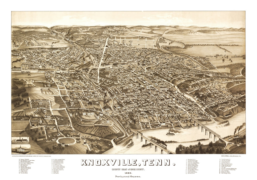 Vintage Map of Knoxville, Tennessee 1886