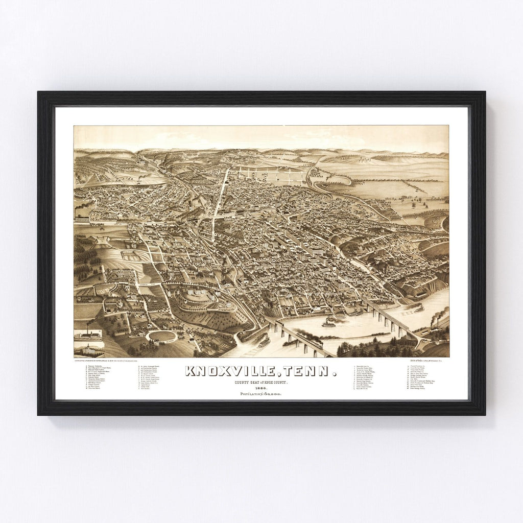 Vintage Map of Knoxville, Tennessee 1886
