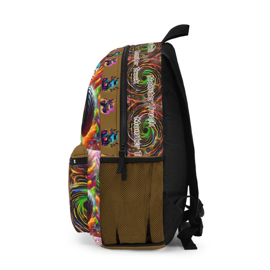 Monster Truck Backpack — Personalized  Name Kids School Bag with Neon Swirl Design