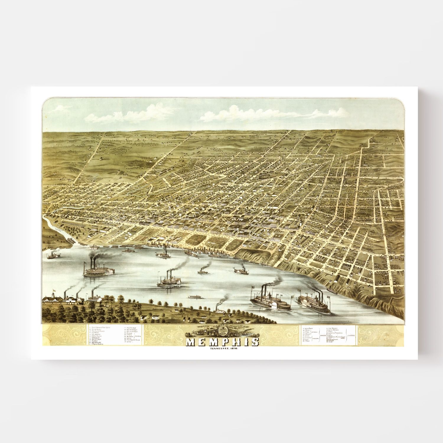 Vintage Map of Memphis, Tennessee 1870