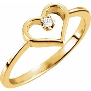14K Yellow Gold .02 CT Natural Diamond Heart Ring