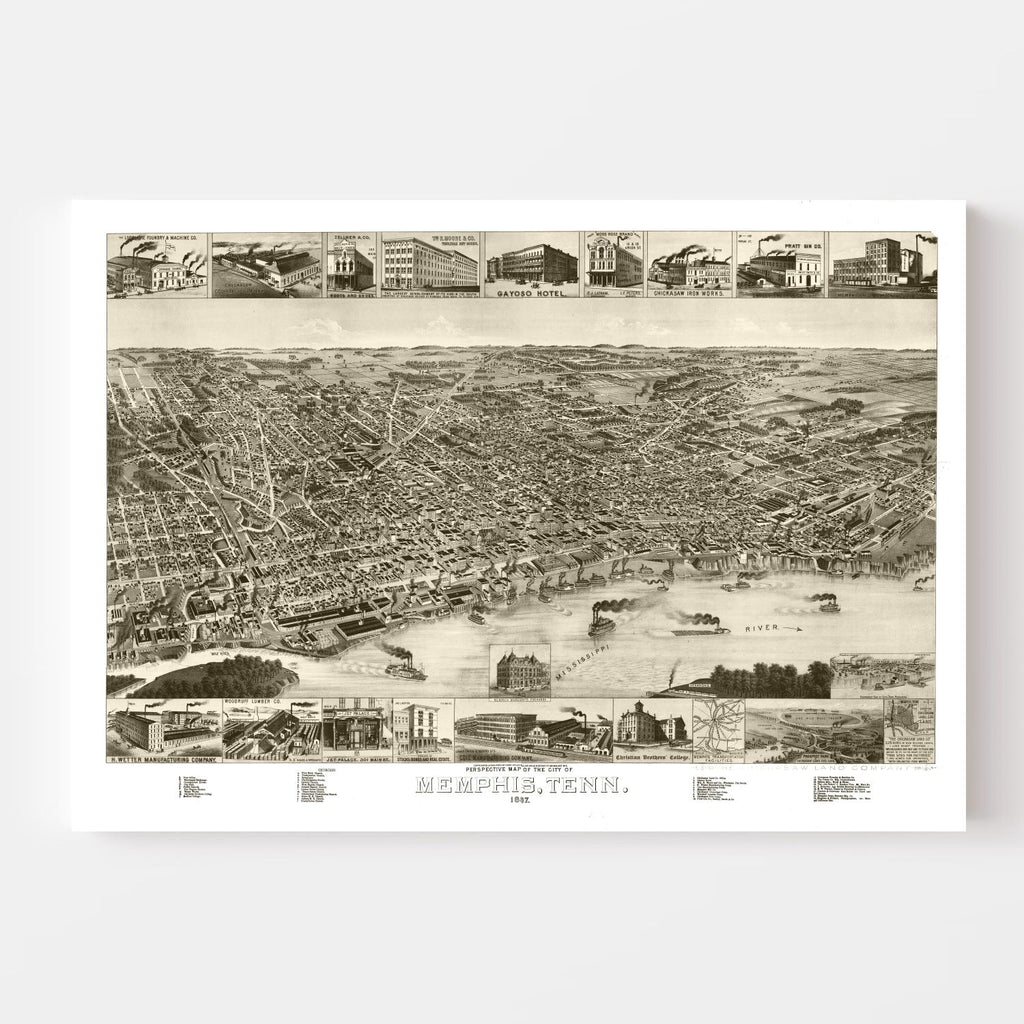 Vintage Map of Memphis, Tennessee 1887